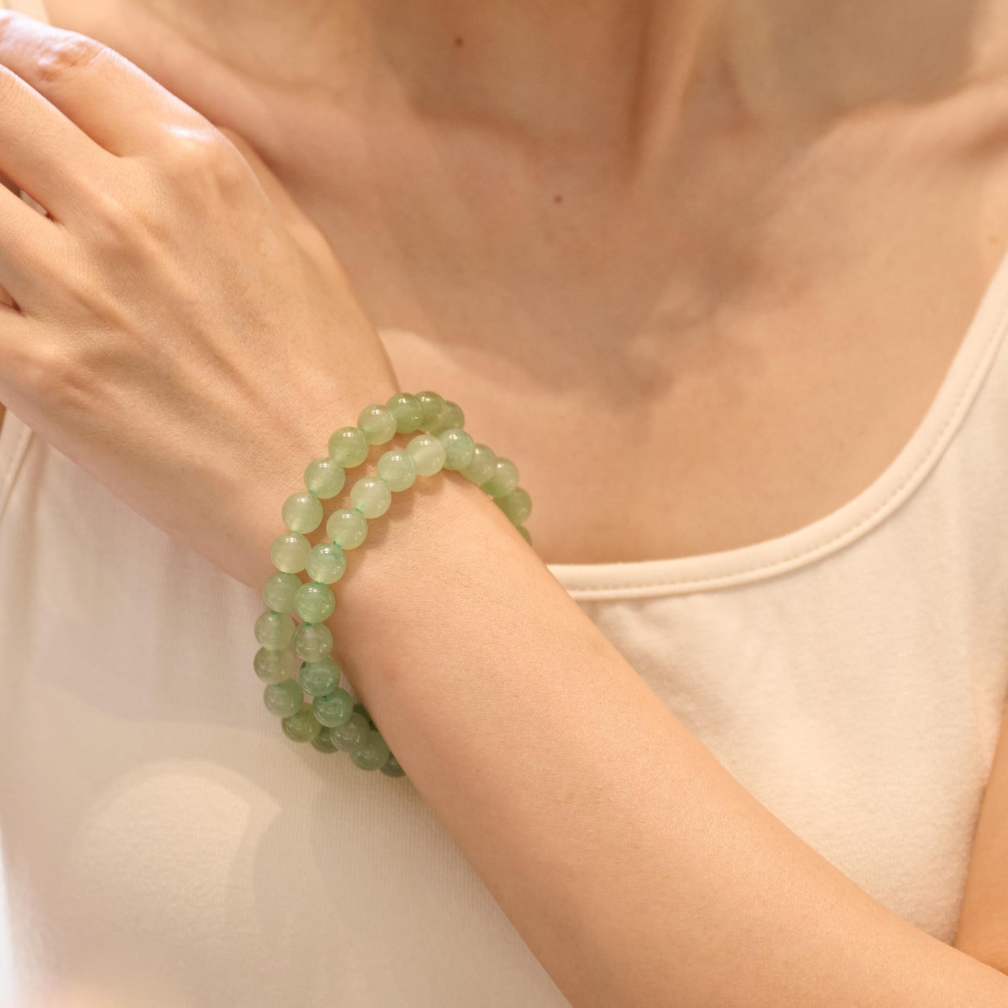 Bivei Natural Gemstone Semi Precious Healing Crystals Handmade Stretchy Round Beads Bracelet, Enhance Positive Energy,Stocking Stuffers for Women(Green Aventurine (Growth)(Large))
