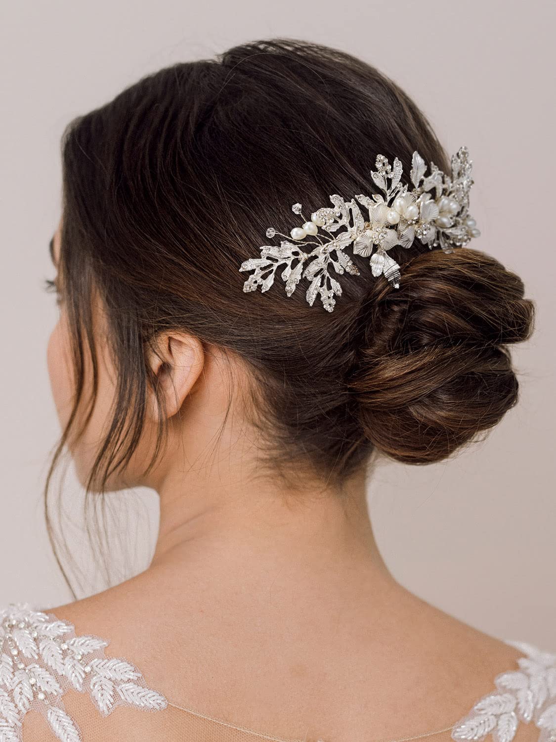 SWEETV Handmade Wedding Hair Comb Clip Rhinestone Bridal Hair Comb Piece, Hair Accessories for Brides Wedding, Silver