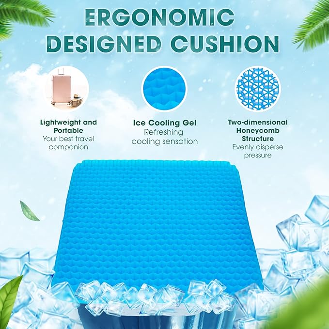 Yes4All Cooling Gel Seat Cushion for Long Sitting, 2 Silk Non-Slip Magnet Covers, Large Thick Breathable Wheelchair/Car/Office Chair Cushions