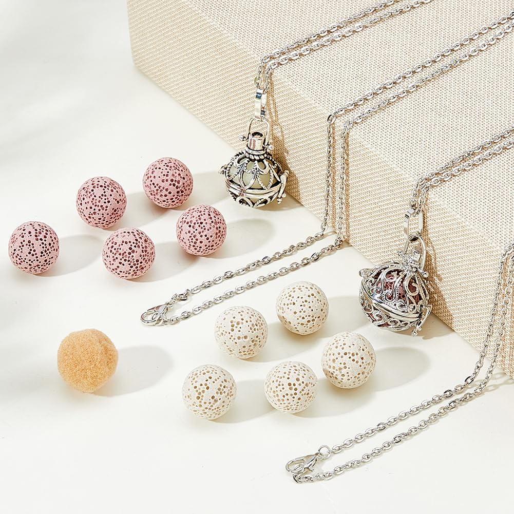 SUPERFINDINGS 2 Styles Aromatherapy Necklace Essential Oils Diffuser Locket Pendant with 12pcs Lava Rock Aromatherapy Pendant Diffuser Necklace Locket Necklaces Essential Oil Jewelry Gift