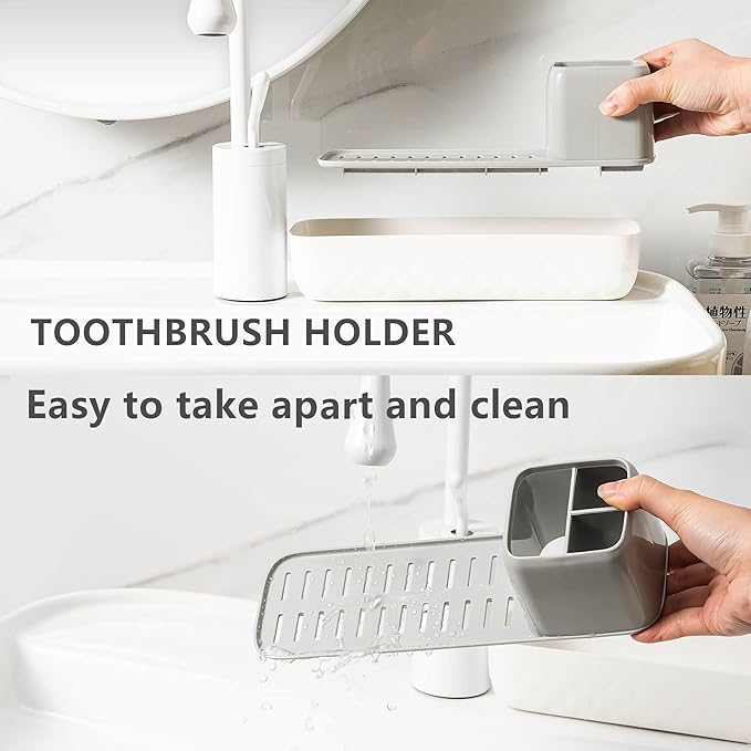 Toothbrush Holder for Bathrooms, Toothbrush Organizer Countertop for Toothbrush Storage, Toothbrush and Toothpaste Holders Set with 3 Slots, Tooth Brushing Cup Caddy for Family-White