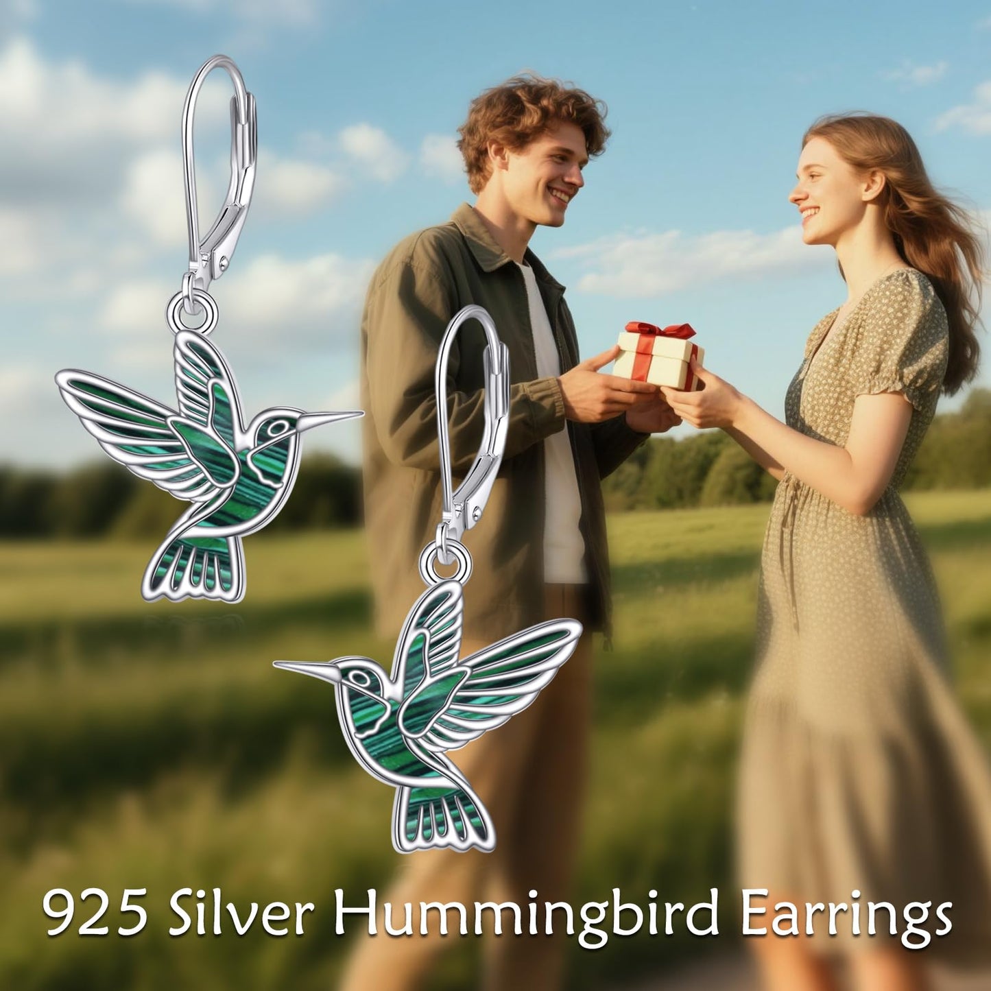 Hummingbird Dangle Earrings 925 Sterling Silver Bird Earrings for Women Bird Earrings (Malachite Hummingbird Earrings)