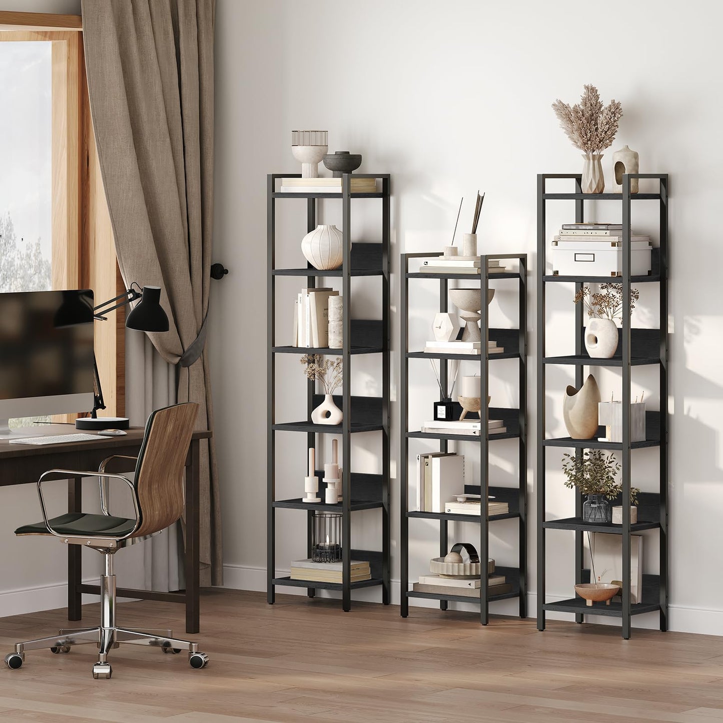 MAHANCRIS 5-Tier Bookshelf Bookcase and Clamp On Desk Organizer Bundle, Shelves Organizer for Small Spaces, 2-Tier Desktop Bookshelf, for Office, Study and Game Room, BKHB5501-DSBK3501