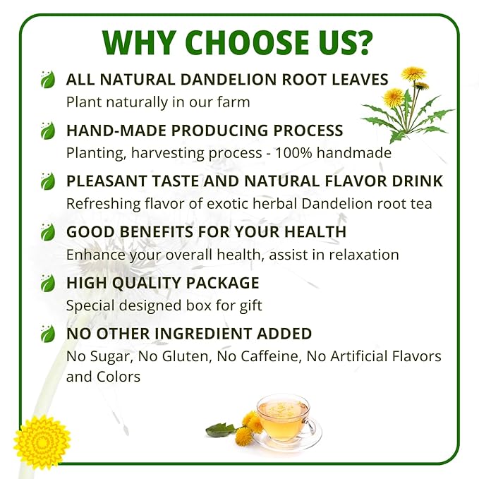 VIDA FARM 125 Dandelion Tea Bags - 100% Natural Dandelion Leaf & Root, Sugar Free, Caffeine Free, Non-GMO - Premium Dandelion Root Herbal Tea, Smooth Taste