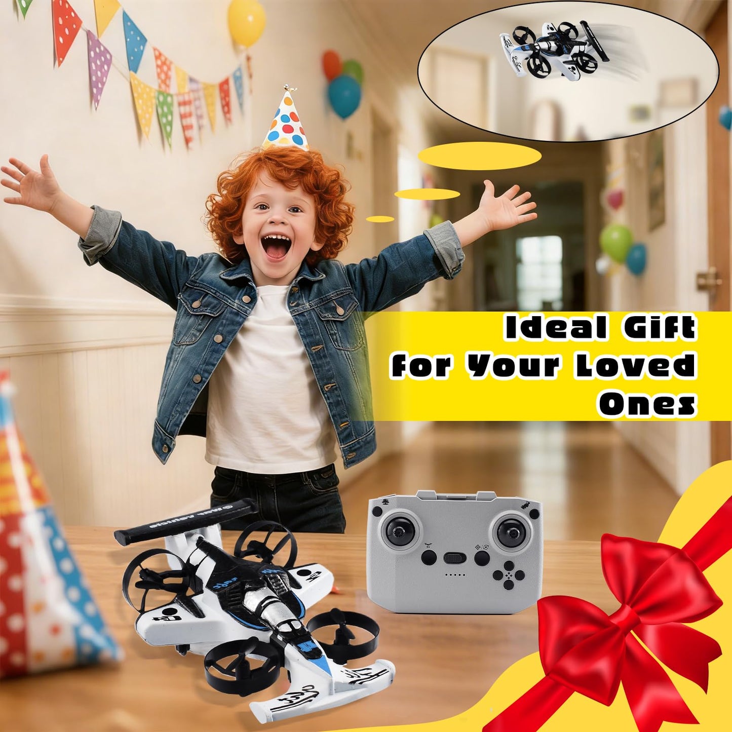 2-in-1 Flying Car & Stunt Drone, Racing Drift Aircraft，2in1 RC Quadcopter & Flying Car Toys for Age 14 Boys Small Micro Indoor Remote Control Flying Car Toy (White)
