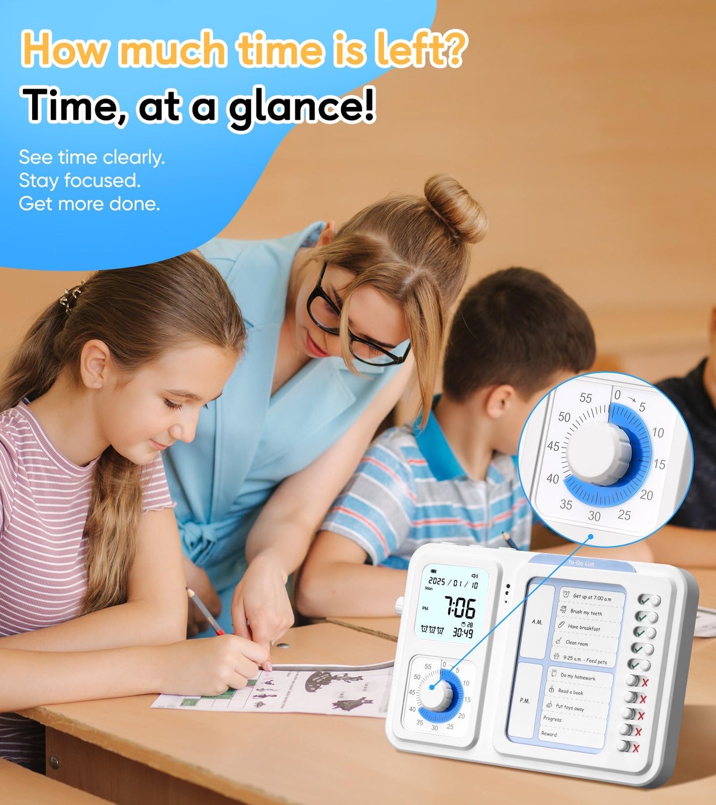 3-in-1 Visual Timer & ADHD Tool for Kids|Adults, Task Timer with Chore Chart Board, Visual Schedule for Kids with Autism, Daily Checklist for Home, School, Classroom, Desk