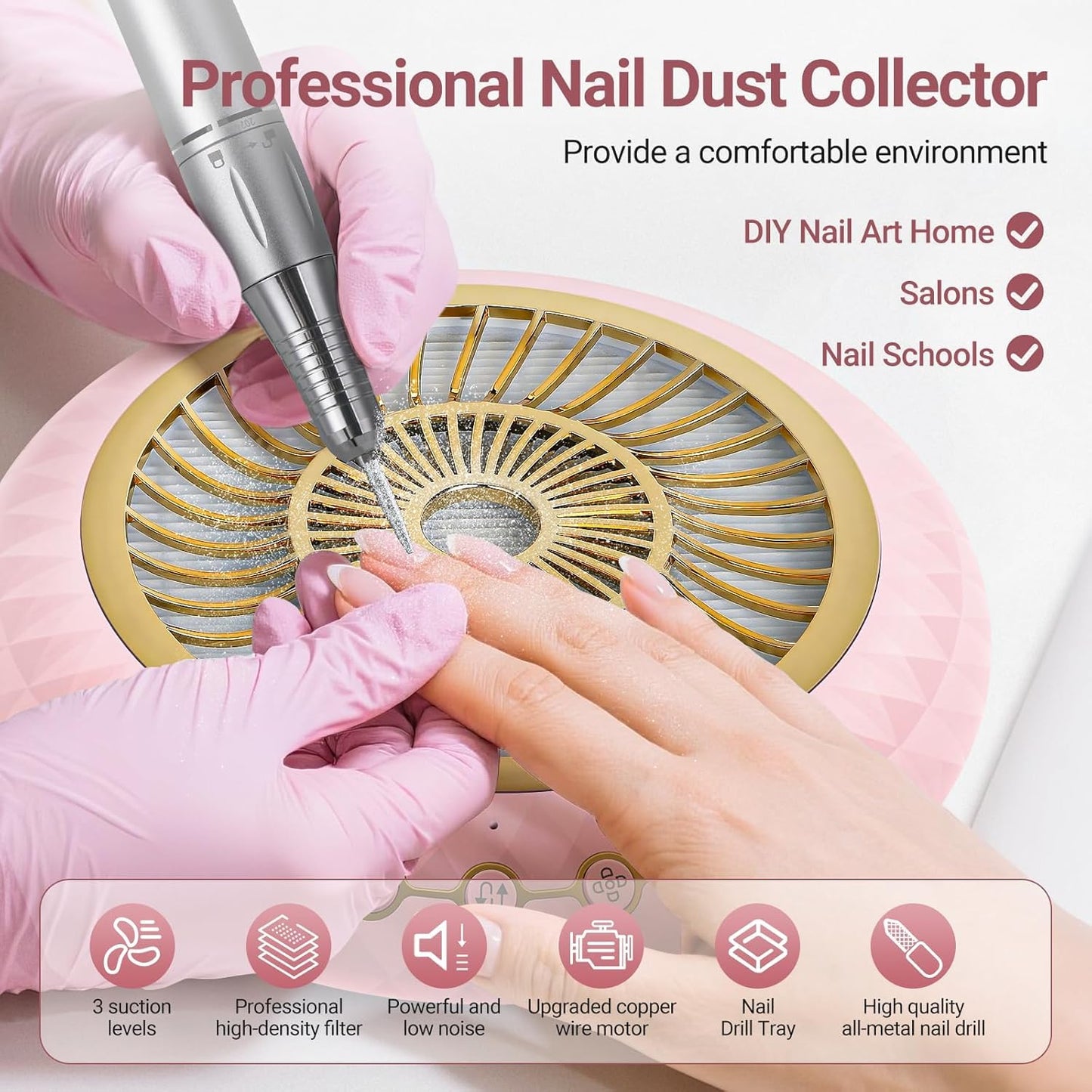 YLYYCC 2 in 1 Nail Dust Collector Quiet, 5000RPM Vacuum Fan Extractor with Reusable Filter & 30000RPM Electric Nail Drill File Professional with 6 Bits - Home/Salon Use, Pros Tech & Beginners