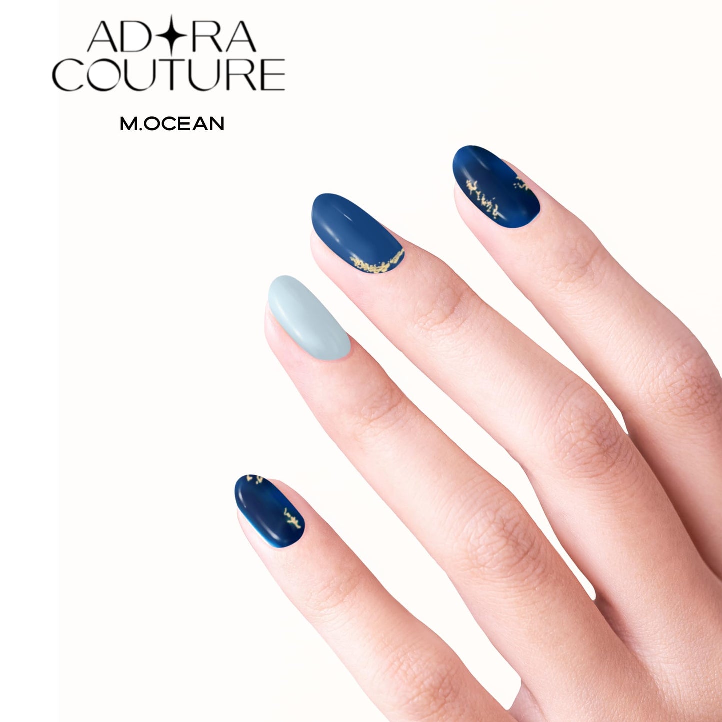 Adora Couture Semi-Cured Gel Nail Strips - 30 Salon-Quality Stickers with UV Light Required, Long Lasting, Easy Application & Removal, Includes Prep Pads, Nail File, Wooden Stick (Blue Ocean)