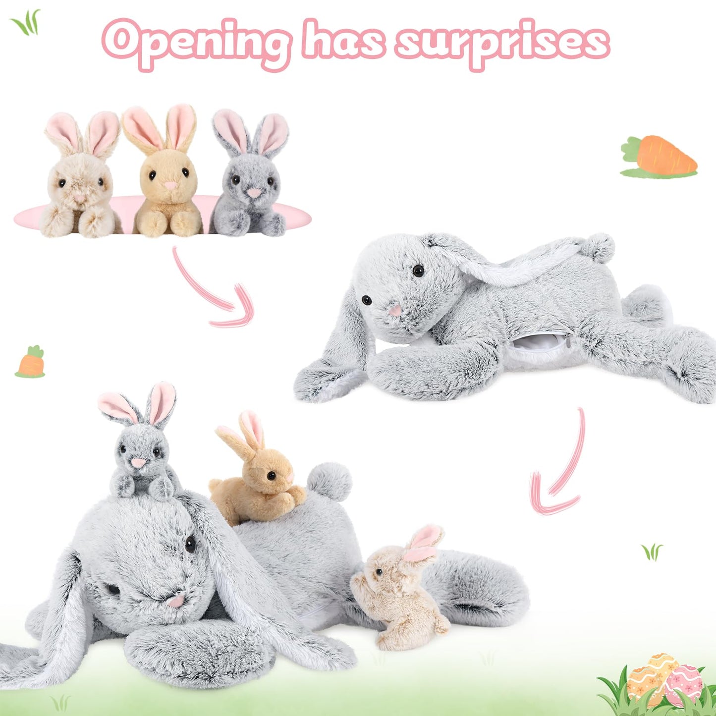 MaoGoLan 4Pcs Easter Bunny Stuffed Animals with 3 Babies Inside, 24" Soft and Cuddly Giant Rabbit Plush, Easter Stuffed Bunny Gift for Kids,Boys,Girls