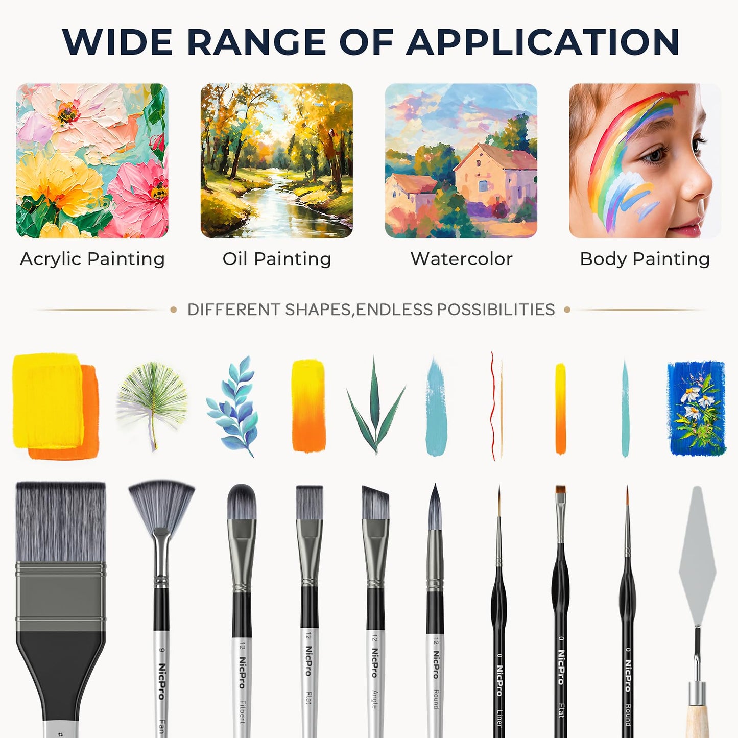 Nicpro 36pcs Paint Brush Set, Professional Paintbrushes with Palette Knife and Cloth Roll, Suitable for Artists and Beginners for Acrylic Painting, Oil, Watercolor, Gouache