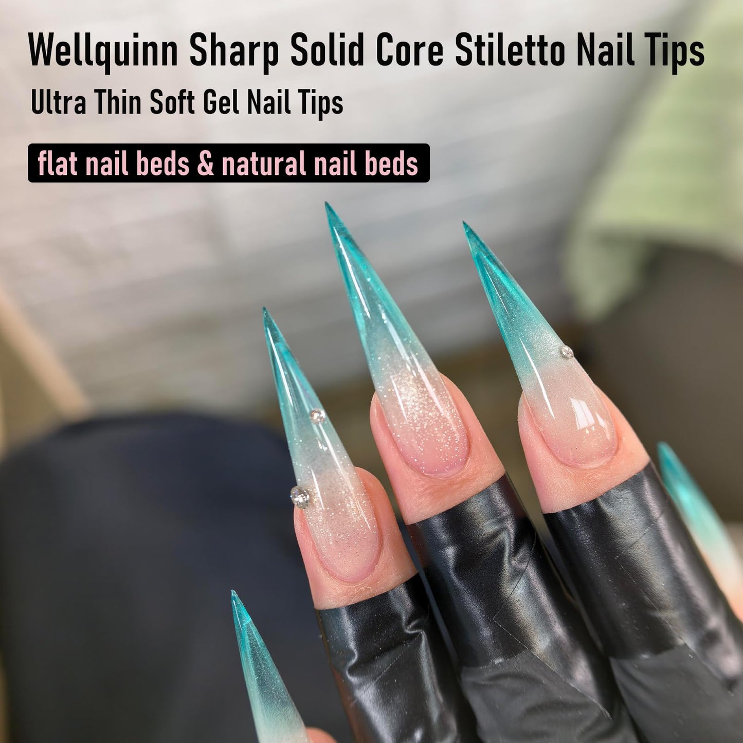Wellquinn Gel Nail Tips Sharp Solid Core Stiletto Long, 300pcs 15 Sizes, Pre-Etched Half Matte Full Cover Soft Gel Nail Tips, Clear Press on False Nail Extension Acrylic Fake Nails, Easy DIY Salon Art