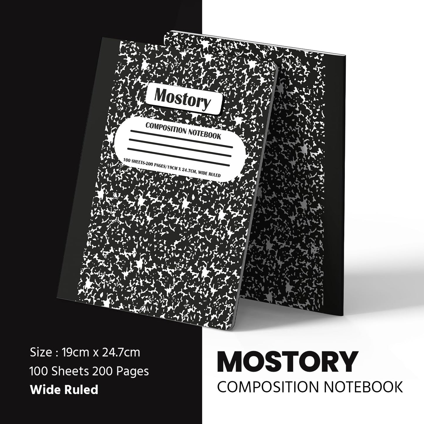 MOSTORY Pack of 10 Composition Notebook - Wide Ruled 200 Pages (100 Sheets), Size 7.5" x 9.75", Bulk School Supplies, Office, Bulk Notebooks for School, Writing Journal Notebook with Lined Paper