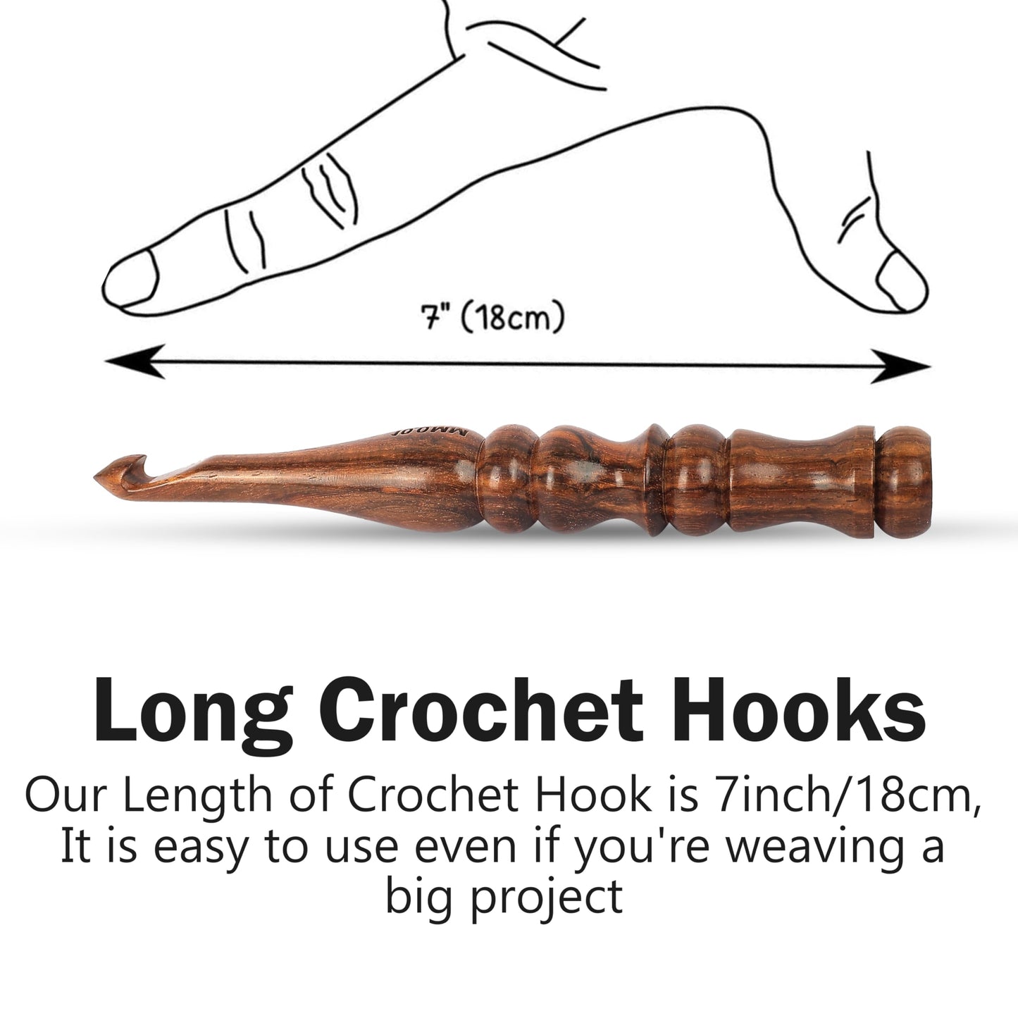 PIEWOOD - Wooden Crochet Hooks, Set of 7 Crochet Hooks Ergonomic Soft Grip Handle, Crochet Hooks for Crocheting Yarn, Knitting Gift for Her (Set of 7)