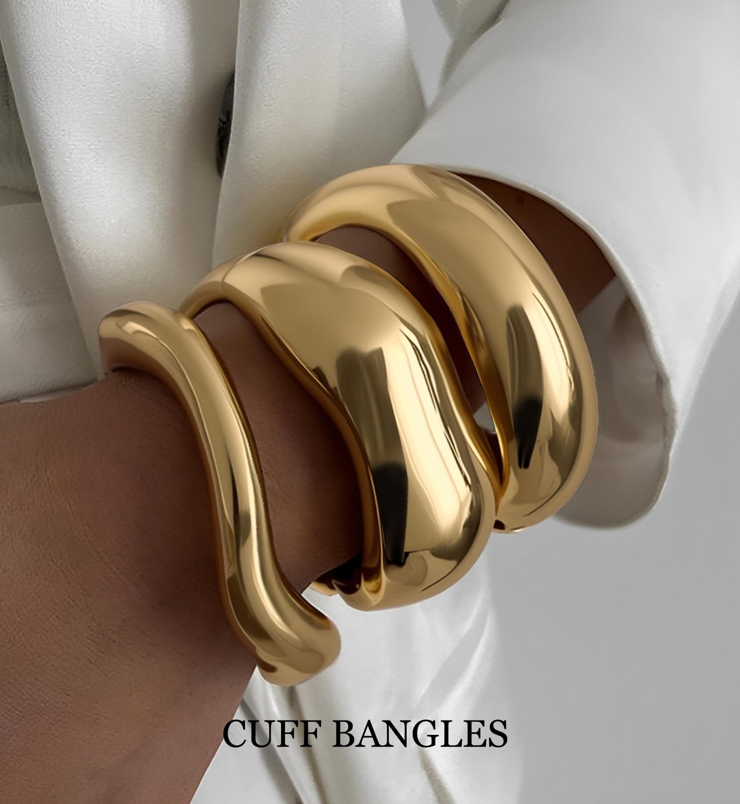 Chunky Gold Bangle Bracelets for Women, 14k Gold Plated Dainty Cuff Stackable Bangles Set, Trendy Bracelet Stack Fashion Jewelry Gifts