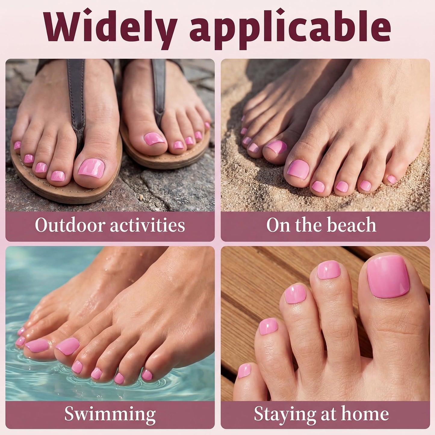 120pcs Pink Press on Toenails for Women,Short Square Fake Toe Nails,12 Sizes False Toenails with Nail Glue and Adhesive Tabs