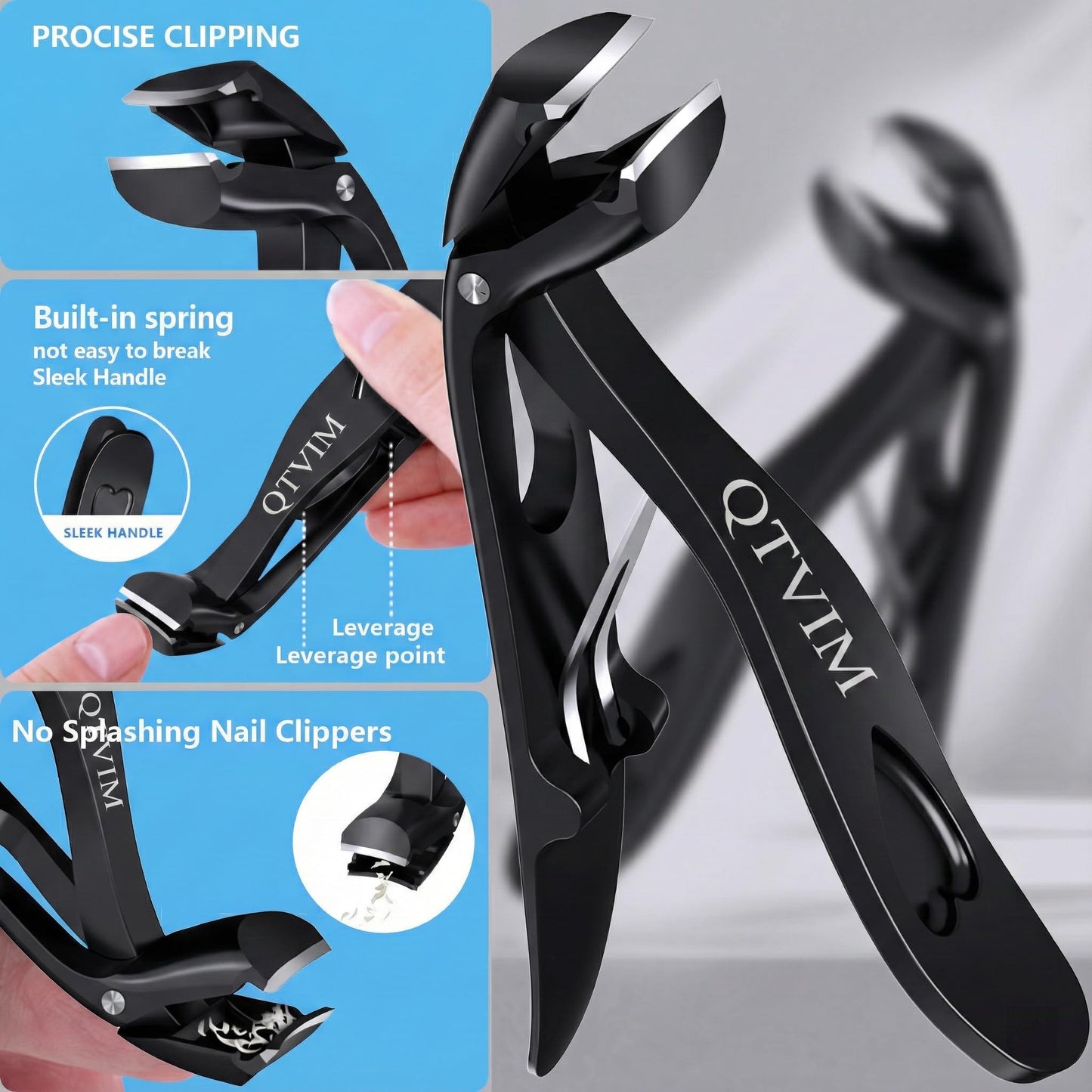 Toenail Clippers for Thick Nails for Men Seniors|3 Pack Ergonomic Long Handle Angled Head Toe Nail Clippers with Catcher|Premium Steel Wide Opening Fingernail Clipper-Heavy Duty Nail Clipper for women