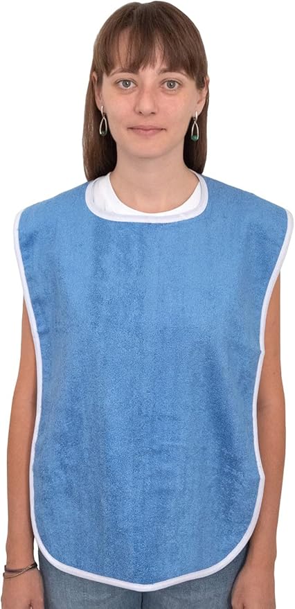 Elaine Karen 1 Pack Premium Adult Bibs for Women & Men, Eating Cloth for Elderly Seniors and Disabled, Adjustable, Terry Bib Clothing Protectors, Machine Washable, Blue