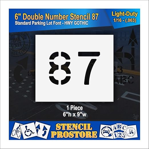 Pavement, Curb, and WheelStop Stencils - 6 inch Double Number Stencil - (87) - 6" x 9" x 1/16" (63 mil) - Light-Duty