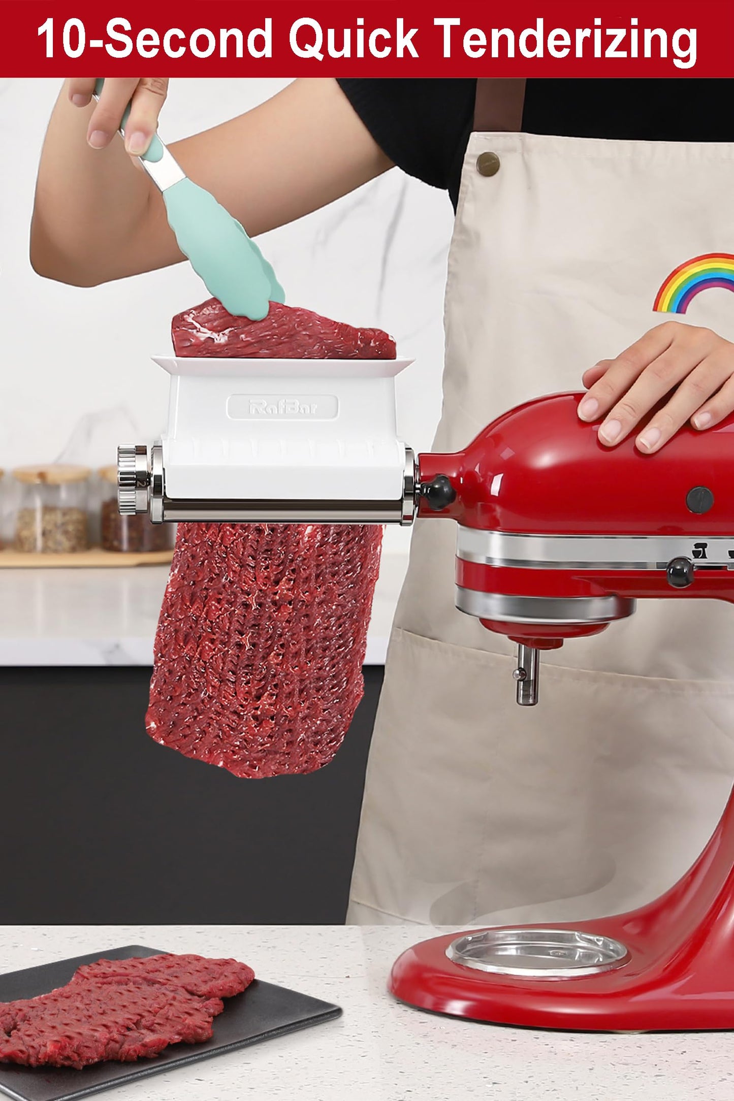 Meat Tenderizer Attachment for KitchenAid Stand Mixer, Adjustable Meat Tenderizer Machine for Beef Pork Steak, Tenderizer Tool with 3 Thickness Settings, Dishwasher Safe