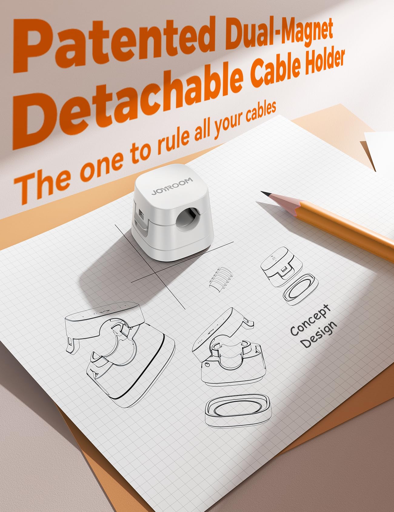 JOYROOM Detachable Magnetic Cord Organizer w/Secure Snap-Lock, 2-in-1 Adhesive& Magnetic Cable Clips, Auto-Fit Spring Management for φ1.5~8mm Cables, Under Desk Nightstand Home Office Car Wire Keeper