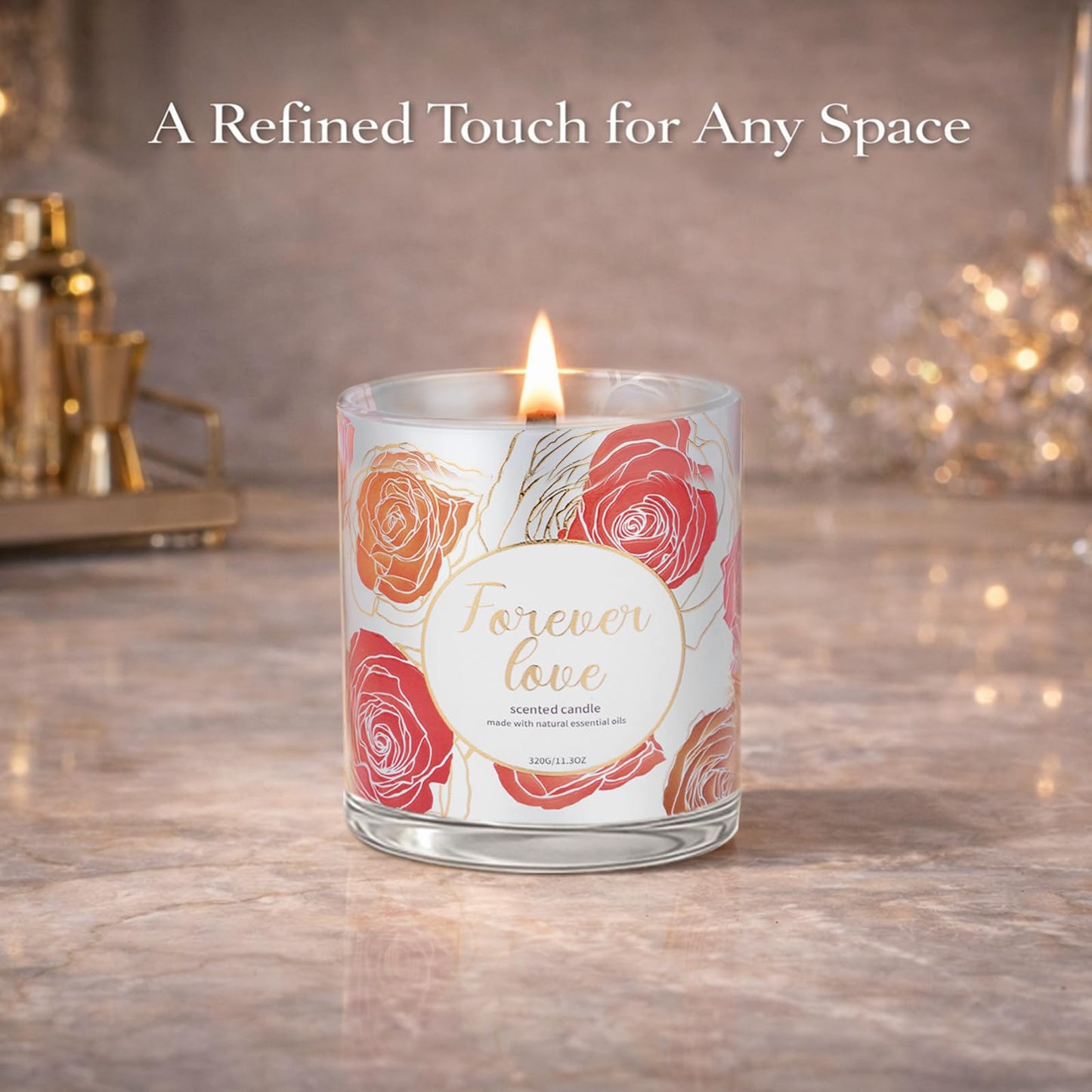 2 Pack Wood Wick Soy Wax Candle Gift Set for Women, Rose & Peony and Vanilla Amber, 11.3 Oz Each, Individually Boxed