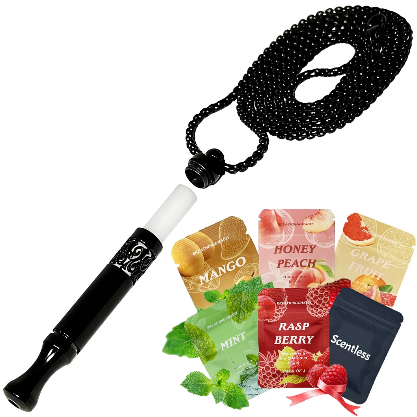 Quit Smoking Breathing Necklace V2,Breathing Necklace for Fidget Relief and Stress Relief,Naturally Switch from Bad Habits, Stop Smoking Aid for Anxiety Relief,Includes 6 Flavor core