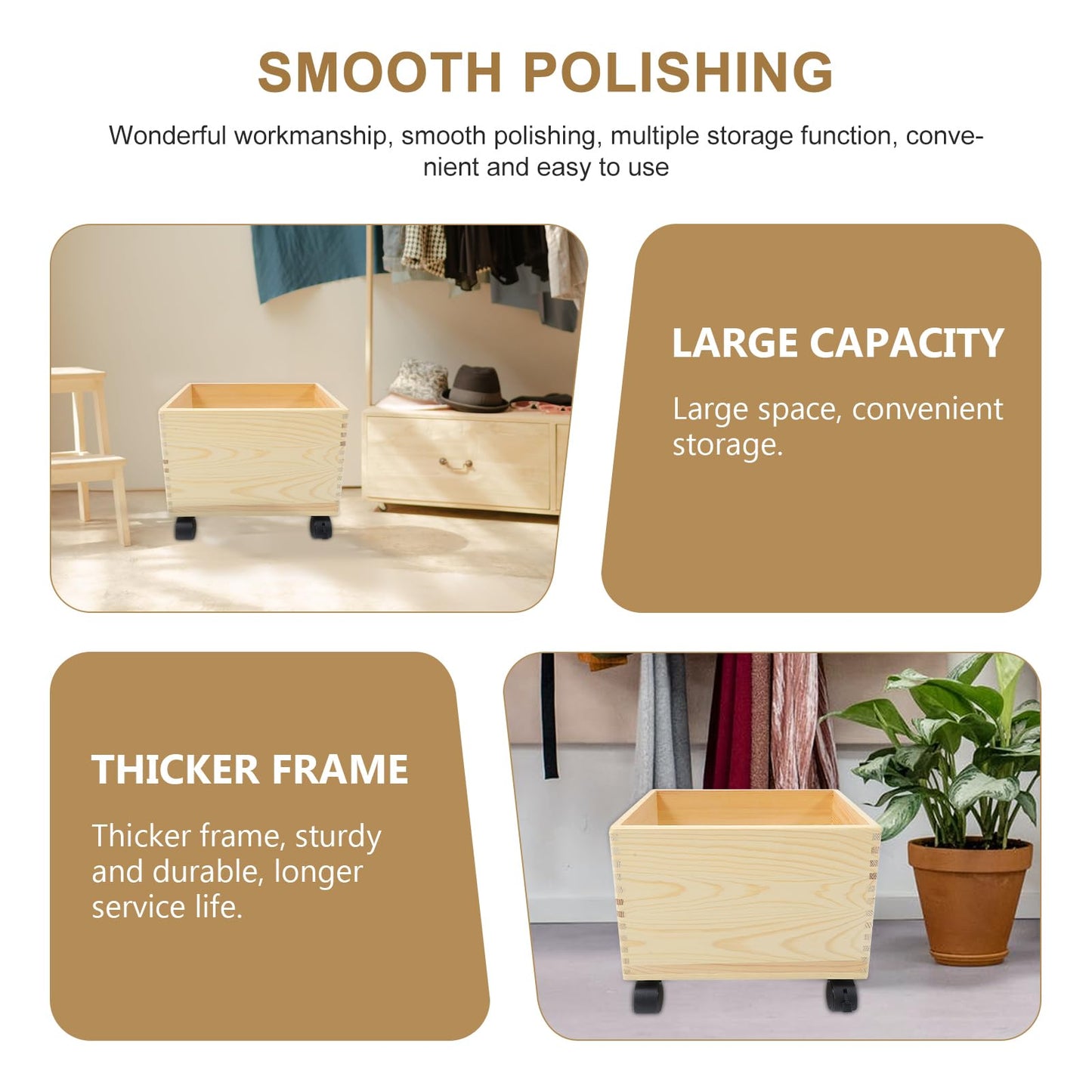 Wooden Storage Box 12.59X10.23X9.92In Portable Sundries Organizer Multi-Functional Household Storage Bin for Toys Holder and Clothes Case