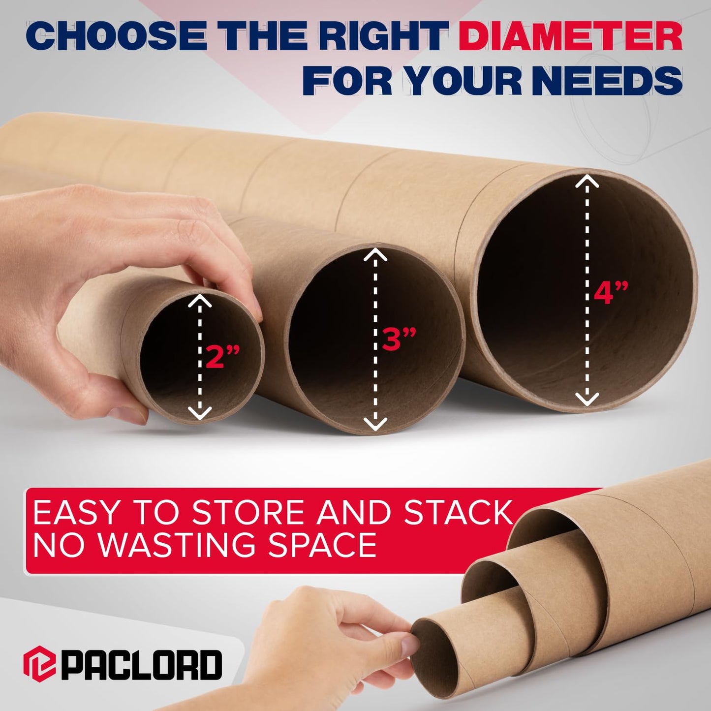 Paclord 3" x 36" Heavy-Duty Reinforced Cardboard Mailing Tube, Pack of 6 Tubes with 12 Caps – Secure USPS Approved – Great for Shipping and Storing of Prints, Artwork, Posters or Documents