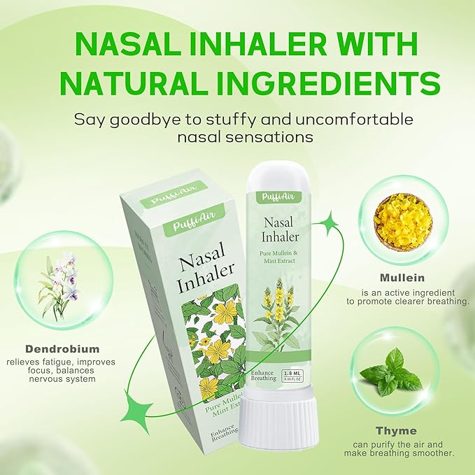 Herbal Diffuser Pen with Extracts of Mullein/Thyme/Mint 600 Uses and Nasal Stick Pure Mullein & Mint Extract丨 Boost Focus, Reduce Fatigue & Stuffy Noses Instant Refreshment