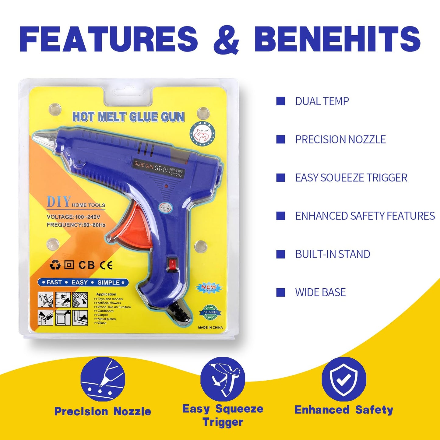6 Pcs 100W Full Size Hot Glue Gun Kit, Heavy Duty Hot Glue Guns for Home Repair and DIY Craft Projects(Blue)