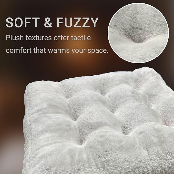 Degrees of Comfort Plush Floor Cushion for Adults – Faux Fur Meditation Pillow – Soft Winter Tatami Seating Pad – 22” Square, Light Grey, 1 Pack