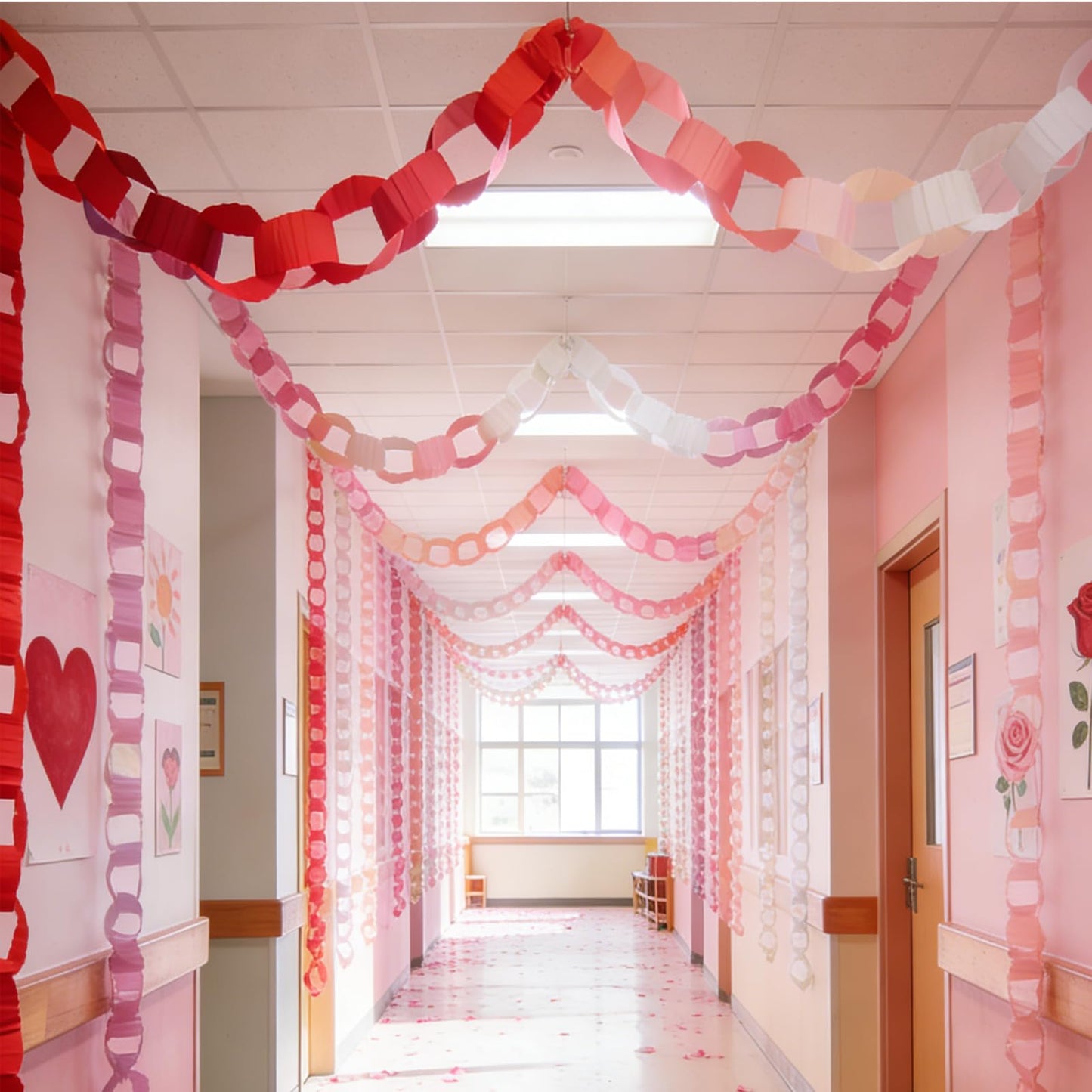 BOUBONI 600 Pieces Valentine's Day Paper Chains Paper Strips 1 x 7 Inch for Wedding Party Decorations DIY Crafts Favors (Pink & Red & White )