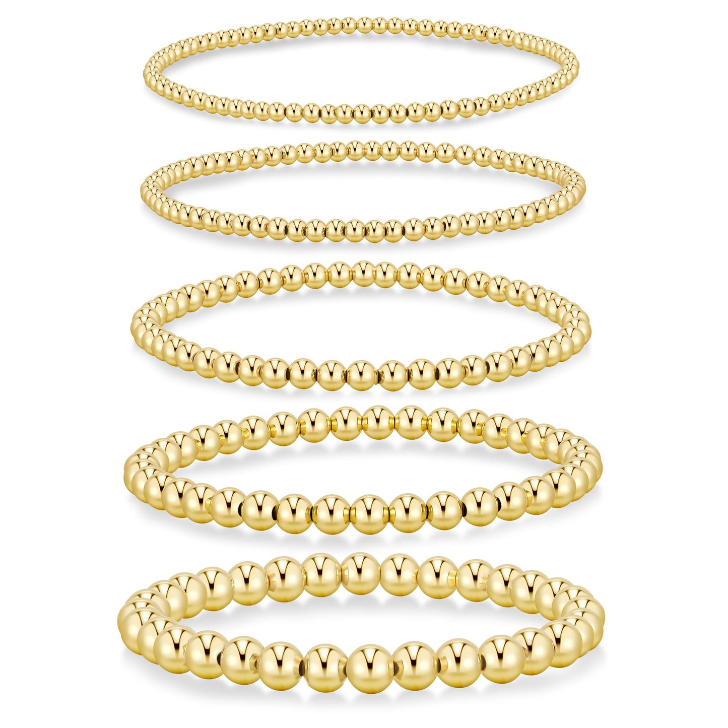 Yoosteel Gold Beaded Bracelets Set for Women - 14k Gold Plated Dainty Round Beaded Bracelet for Women Simplicity Stackable Jewelry Gifts（5 Pcs）