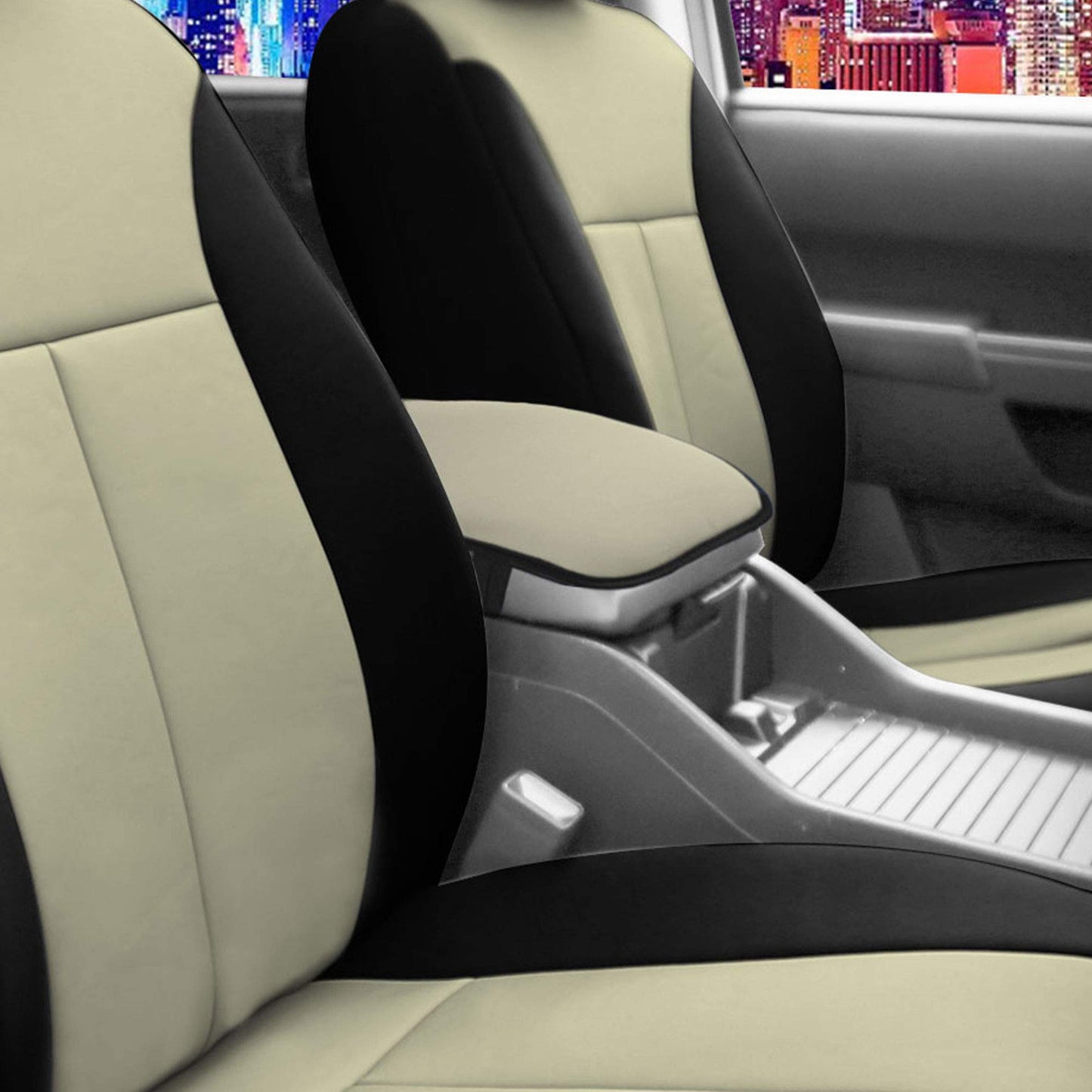 FH Group Faux Leather Center Console Armrest Cushion, Luxury Seat Box Cover Protector for Most Cars, Trucks, and SUVs (Beige)