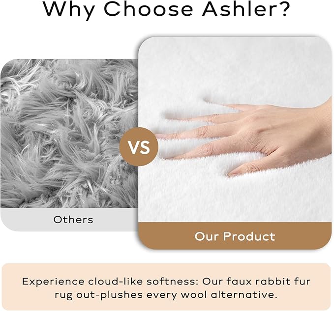 Ashler HOME DECO Ultra Soft Faux Rabbit Fur Chair Couch Cover Area Rug for Bedroom Floor Sofa Living Room Grey 2 x 3 Feet