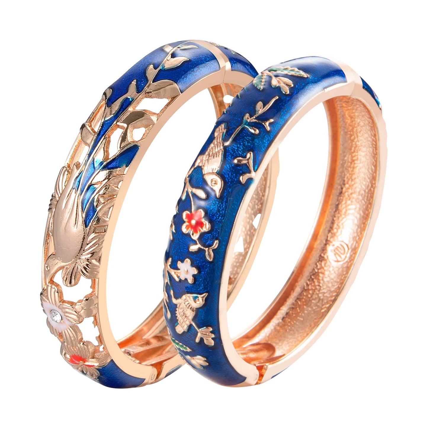 UJOY Colors Handcraft Jewelry Cloisonne Bracelet Enamel Hollowed Bird Spring Hinged Womens Bangles Gifts Box 88A31-55C49 Navy Blue