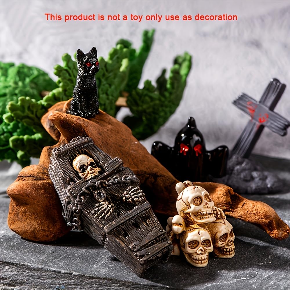 TUFREQ Halloween Resin Ornament Set -38pcs Mini Skull Head Mummy Ghost Day Horror Resin Decoration Home Desktop Creative Decoration Easter Gift