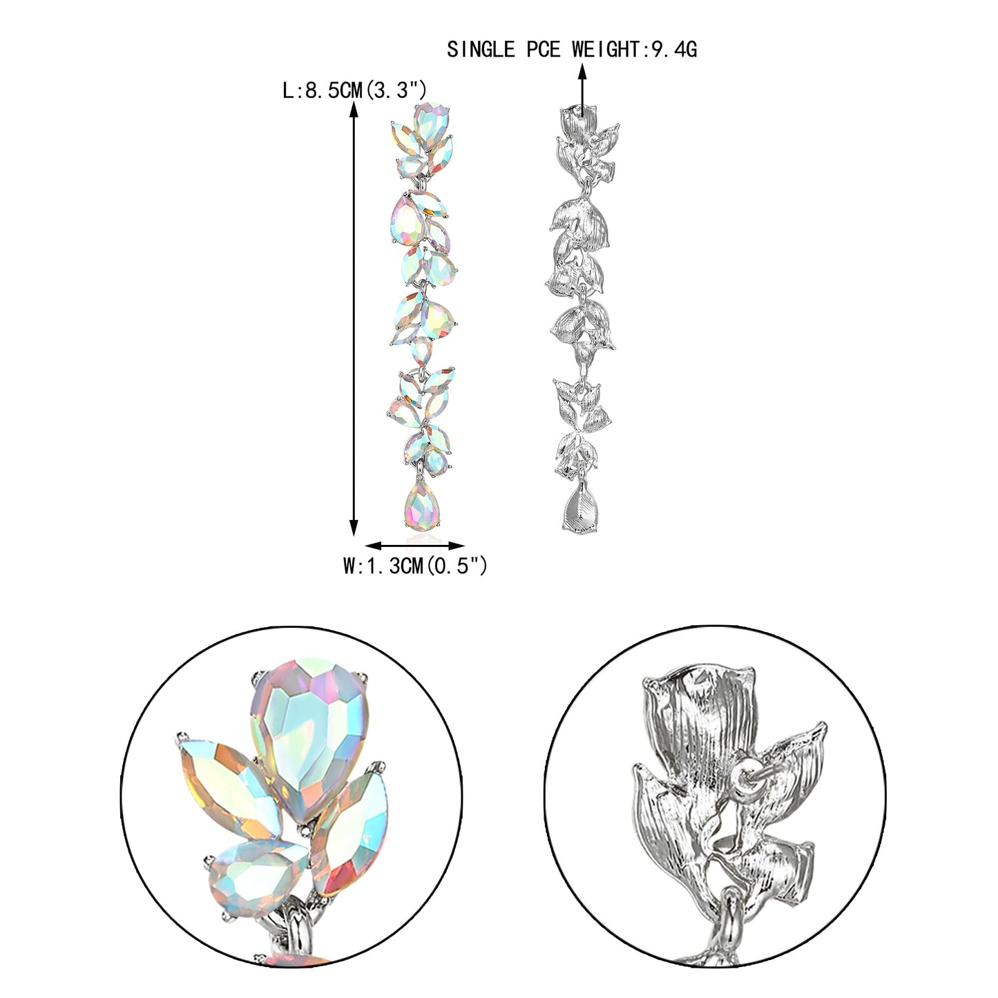 EVER FAITH Crystal Wedding Chandelier Dangle Earrings for Bridal, Rhinestone Marquise Teardrop Floral Long Drop Earrings for Women Iridescent AB Silver-Plated-Base