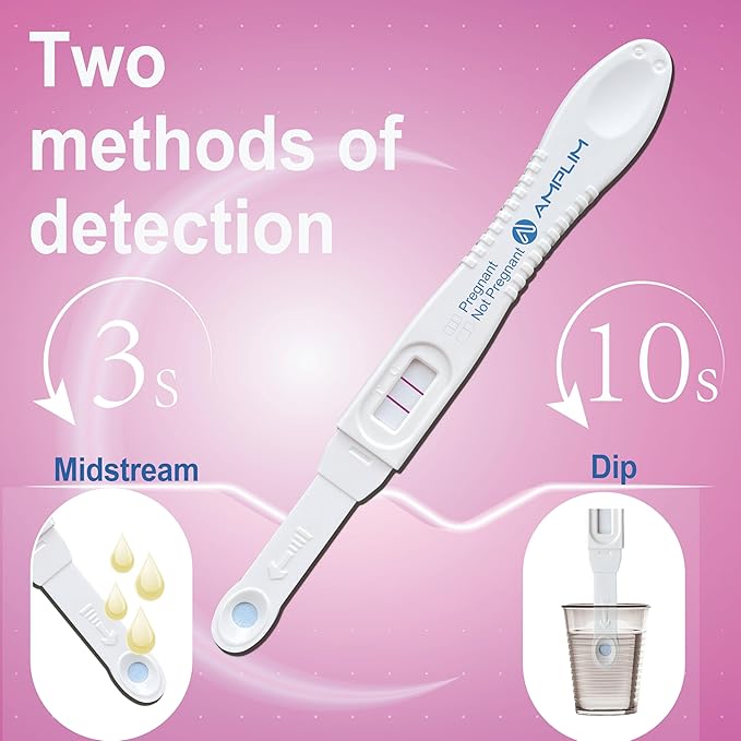 Amplim Fertility HCG Midstream or Dip Pregnancy Test Sticks | FSA & HSA Eligible | 99.9% Accurate, Ultra Sensitive 10 MIU/mL, 6 Days Early Detection Results at Home | Rapid 2-Second Test | 10-Pack