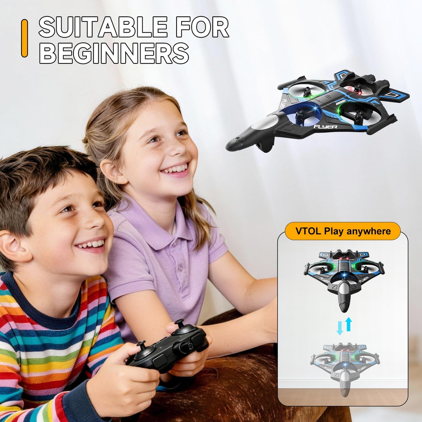 serfiman Foam Remote Control Airplane with LED Lights, RC Jet Fighter 360° Flip & Stunt Roll, 2.4GHz RC Plane for Teens & Adults, Blue