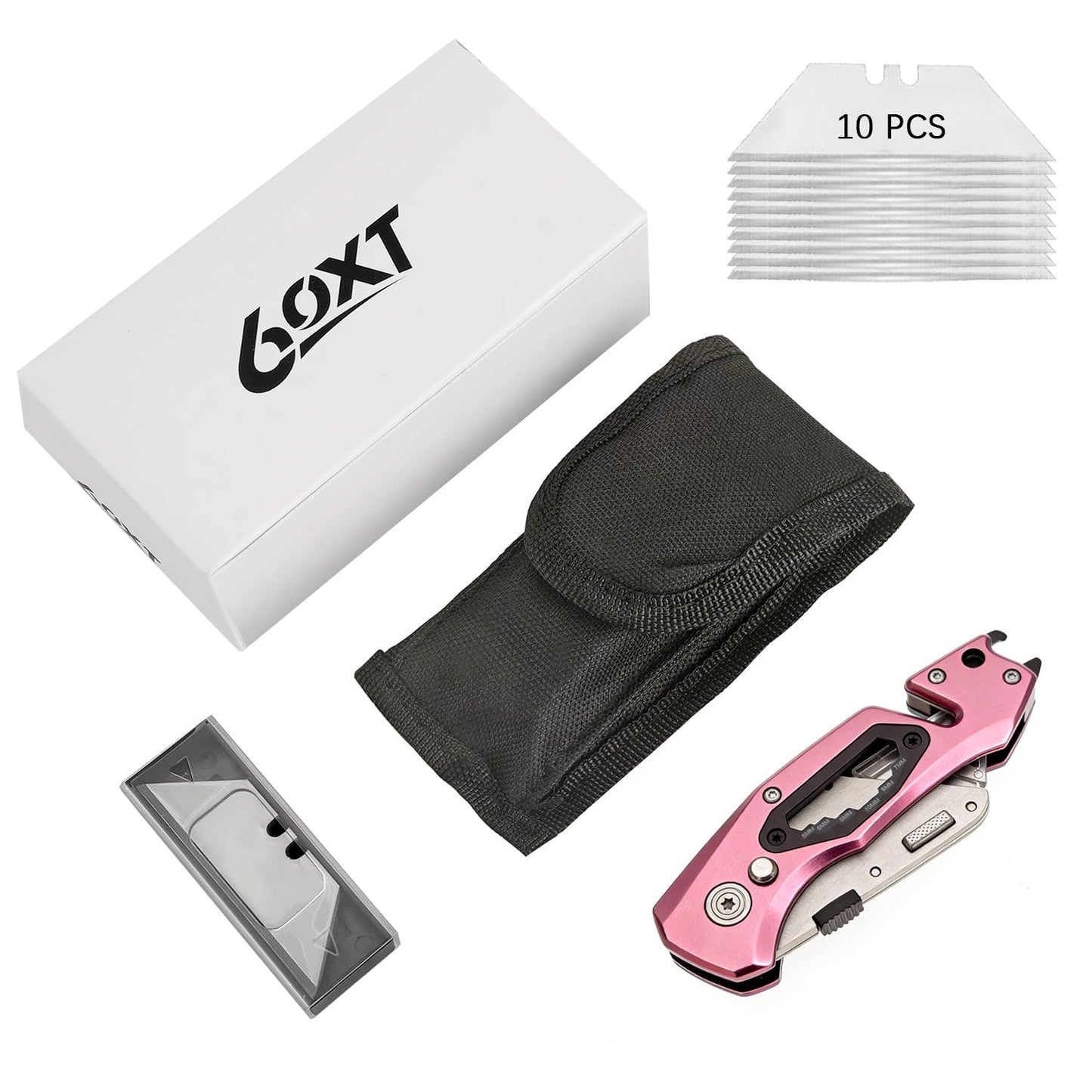 Utility Knife Folding Safety Lock Quick Change with 10 Extra SK5 Replacement Blade Lightweight Aluminum Handle & Pocket Clip Multi-Use Box Cutter Office Home Art Diy Great Gift Choice (UPG.V.Pink)