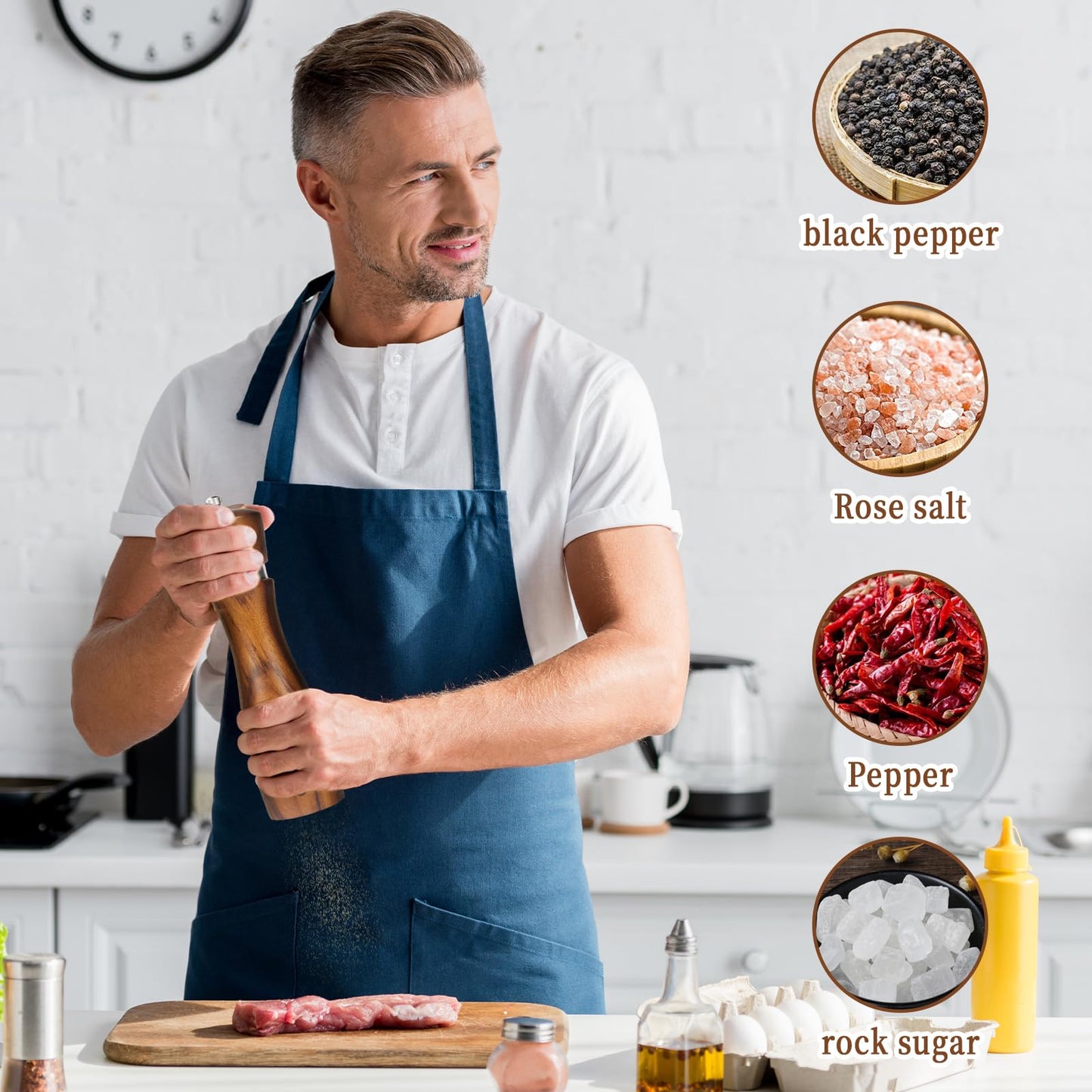 Haomacro 2 Pack Wood Salt and Pepper Grinder Set, Acacia Wood Salt and Pepper Grinder Mill Pepper Grinder Ceramic Stainless Steel Core-8 Inch