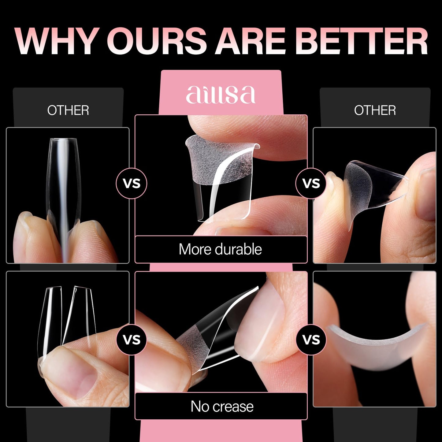 AILLSA Short Square Nail Tips - Half Matte False Nail Tips 15 Sizes 120pcs Pre-filed Nails Tips, Fake Tips Press on Nails for Home Salon Daily Nail Art