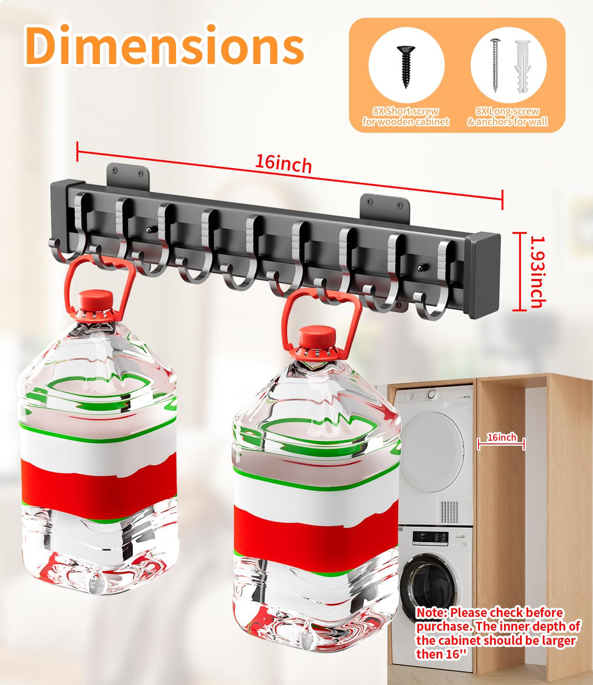 Pull Out Broom Holder With 9 Adjustable Row Sliding Hook