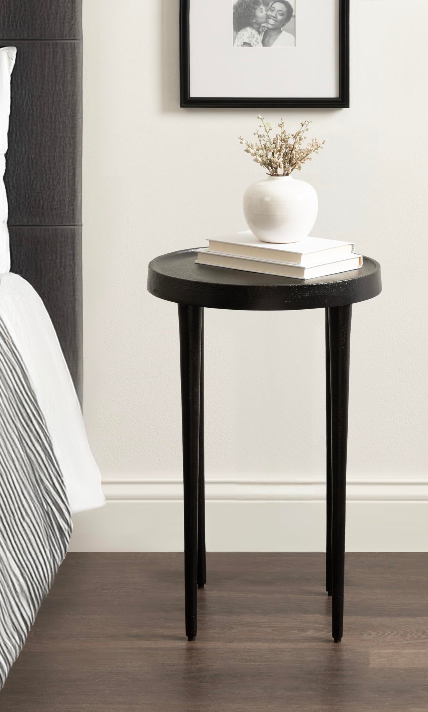 Kate and Laurel Rava Modern Metal Round Side Table, 14 x 14 x 22, Black, Cast Aluminum Accent Table for Use as Indoor Plant Stand or Living Room Decor Piece