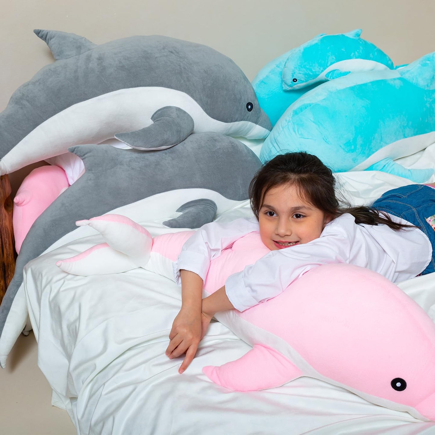 Kekeso Giant Dolphin Plush Toy, Soft Whale Hugging Pillow Stuffed Dolphin Pillow for Children Girls (Gray, 100cm/39.37inch)