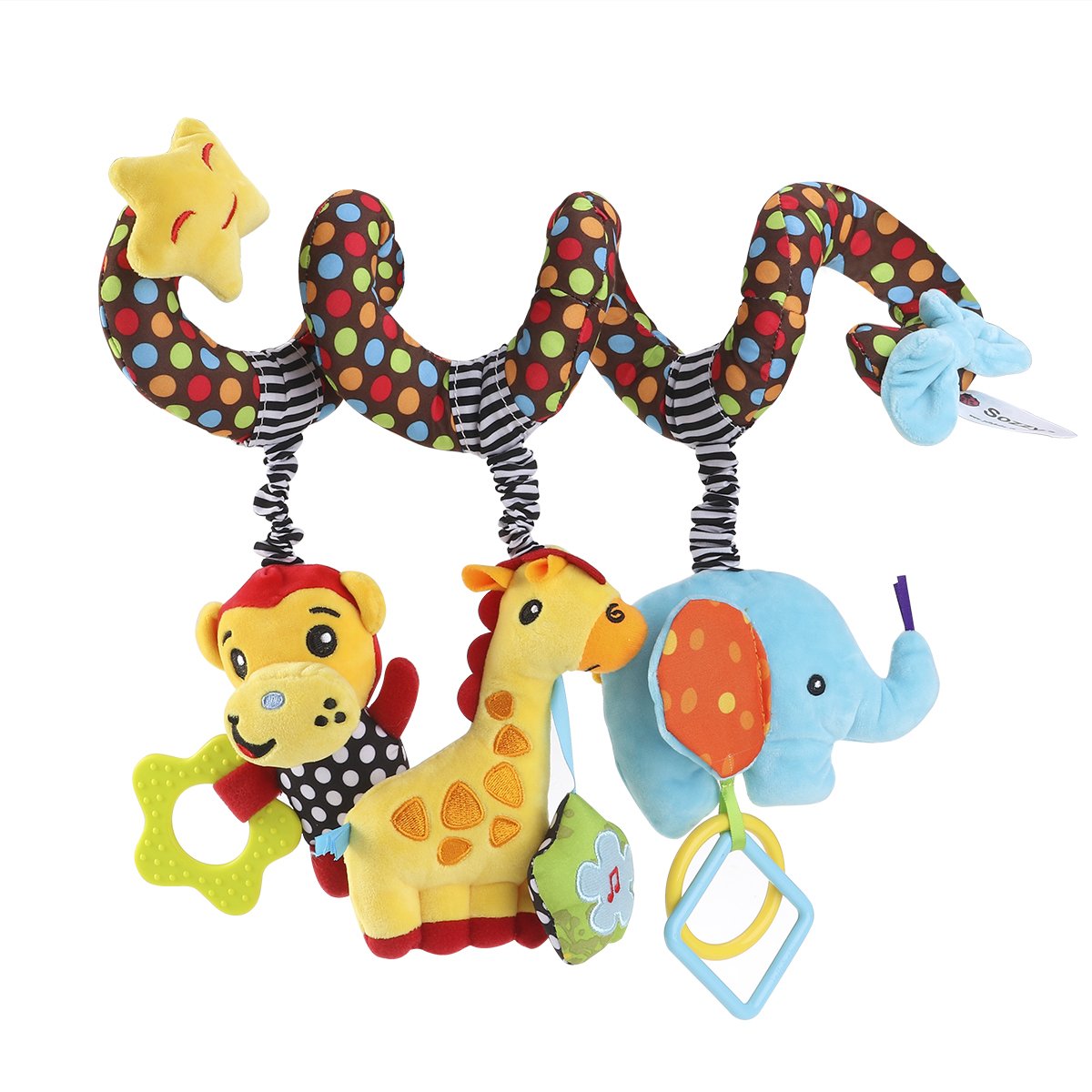 TOYMYTOY Car Seat Stroller Toy: Kid Plush Monkey Elephant Crib Hanging Rattles, Baby Spiral Carseat Bed Stroller Sensory Toy Newborn Essentials
