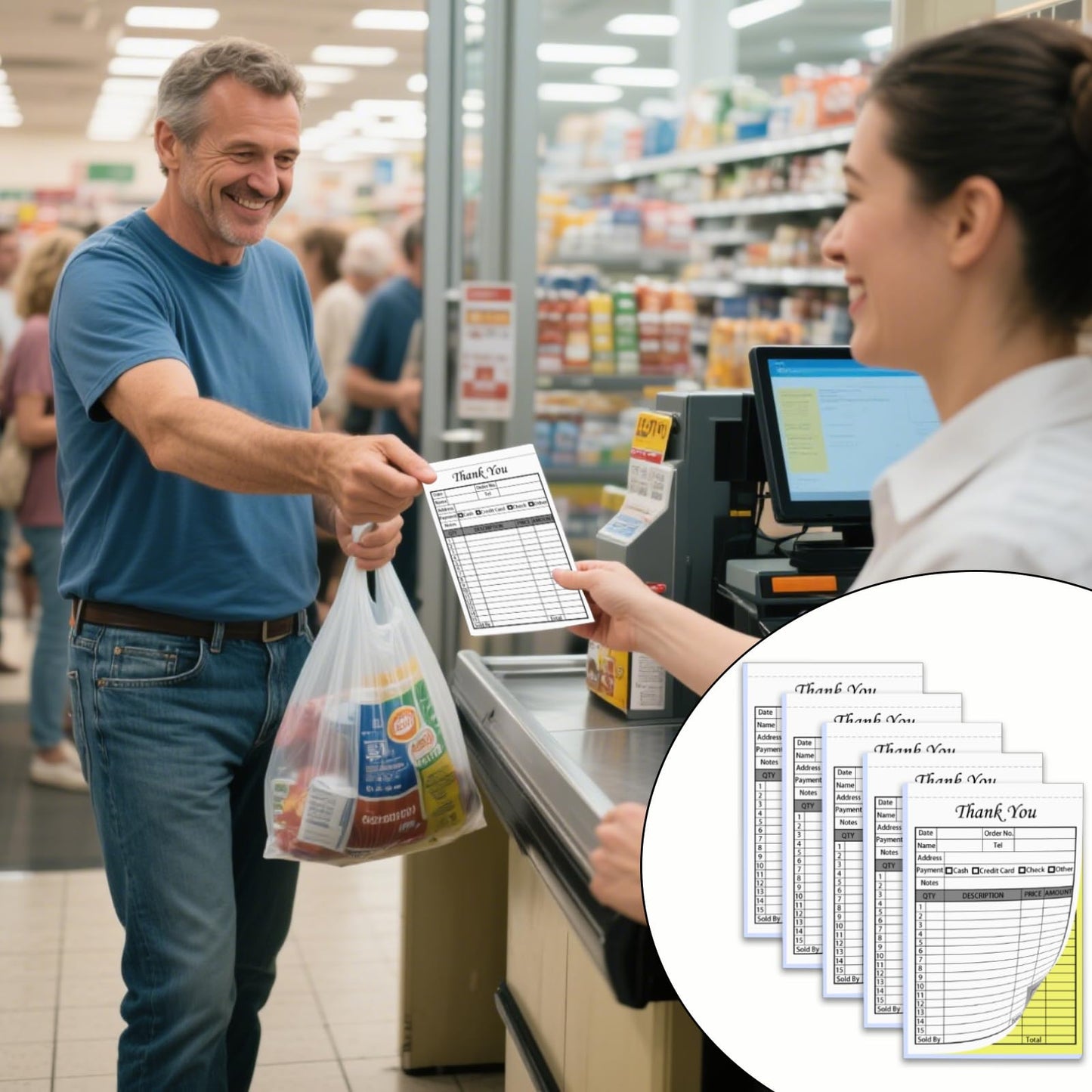 XUEJITECH 250 Sets Thank You Receipt Book with Carbonless Copies, 5.5 x 8.5 in Invoice Receipt Book for Small Business - White/Yellow