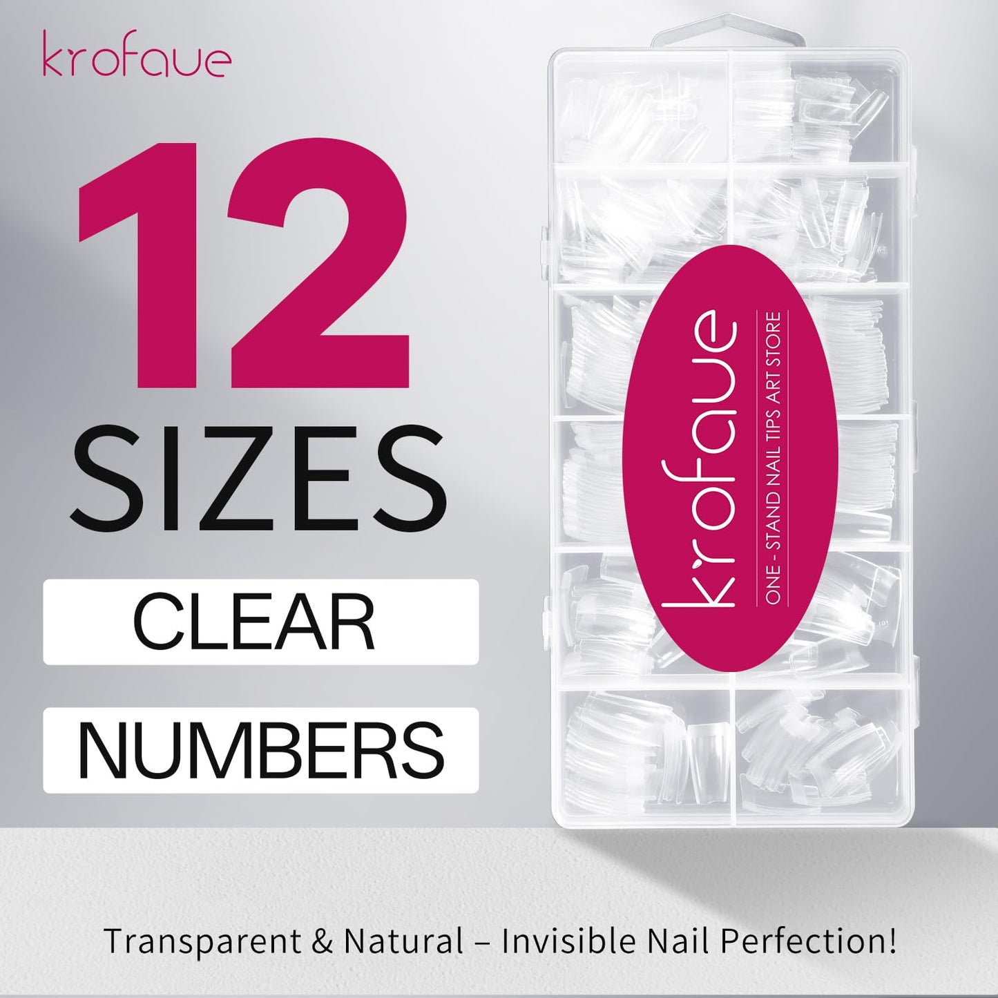 krofaue 504PCS Clear Fake Nails - Half Cover French Nail Tips 12 Sizes Acrylic Soft Gel Square False Tips Gift for Nail Extension DIY & Salon