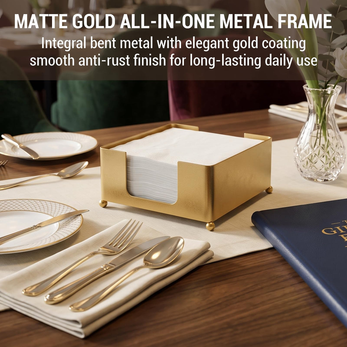 Modern Metal Square Napkin Holder with Gold
